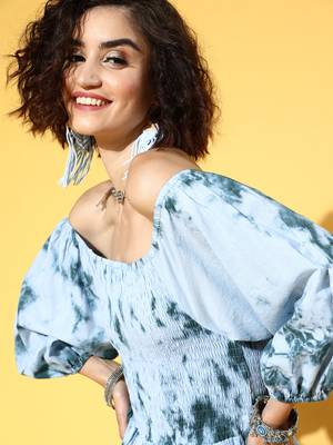 Blue printed cotton maxi-dresses 4