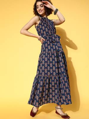 Blue printed cotton maxi-dresses 3