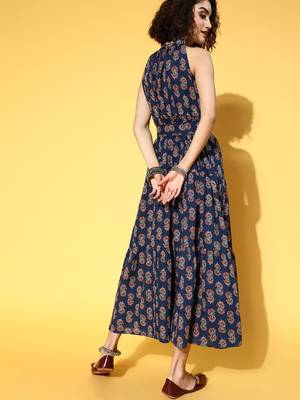 Blue printed cotton maxi-dresses 4