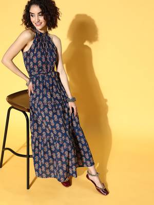 Blue printed cotton maxi-dresses 6