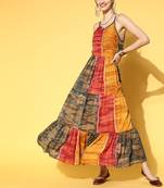 Mustard printed viscose rayon maxi-dresses