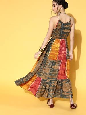 Mustard printed viscose rayon maxi-dresses 3