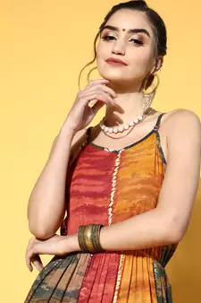Mustard printed viscose rayon maxi-dresses