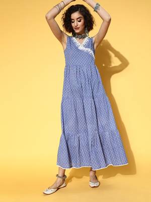 Blue printed cotton maxi-dresses 1