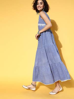Blue printed cotton maxi-dresses 2