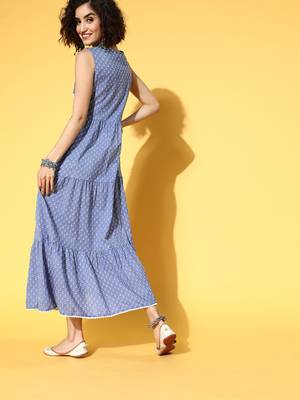 Blue printed cotton maxi-dresses 3