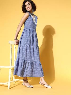 Blue printed cotton maxi-dresses 5