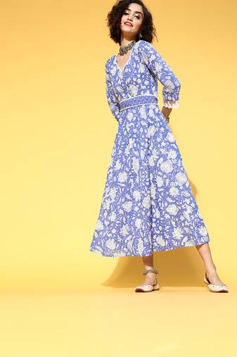 Blue printed cotton maxi-dresses