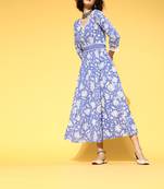 Blue printed cotton maxi-dresses