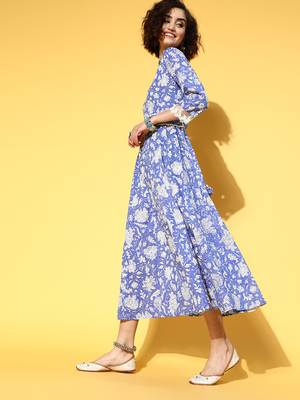 Blue printed cotton maxi-dresses 2
