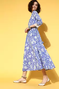 Blue printed cotton maxi-dresses