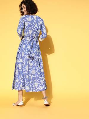 Blue printed cotton maxi-dresses 3