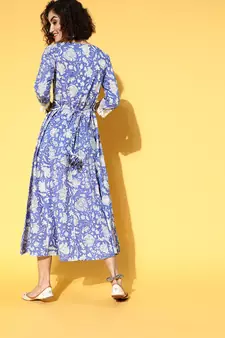Blue printed cotton maxi-dresses