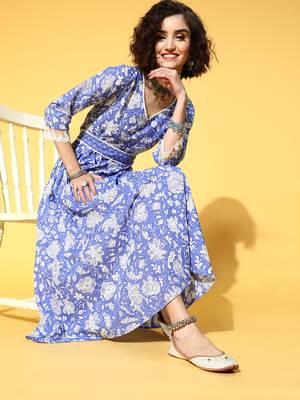 Blue printed cotton maxi-dresses 4