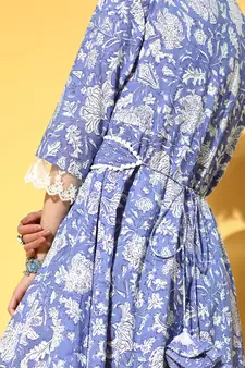 Blue printed cotton maxi-dresses