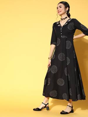 Black printed cotton maxi-dresses 2
