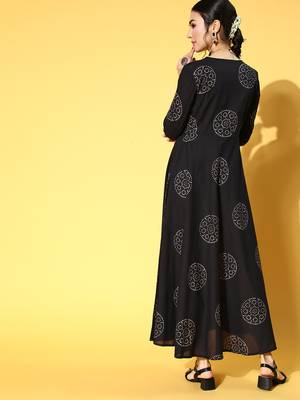 Black printed cotton maxi-dresses 3