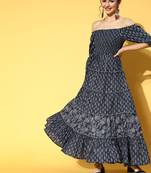 Navy-blue printed cotton maxi-dresses