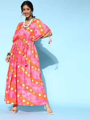 Pink printed viscose rayon short-dresses 1