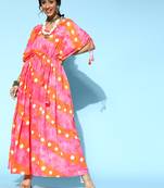 Pink printed viscose rayon short-dresses