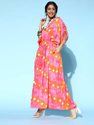 Pink printed viscose rayon short-dresses 2