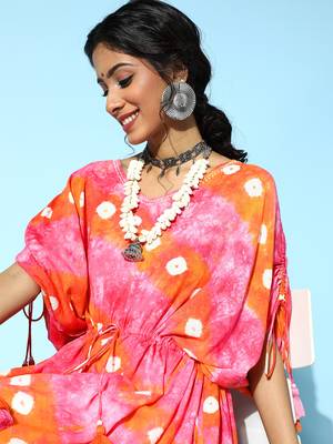 Pink printed viscose rayon short-dresses 4