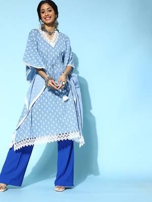 Blue printed cotton short-dresses 1