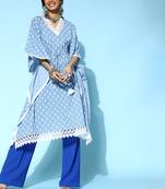 Blue printed cotton short-dresses