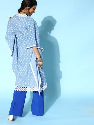 Blue printed cotton short-dresses 3