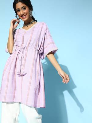 Lavender printed cotton short-dresses 1