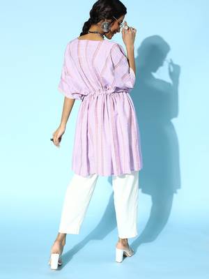 Lavender printed cotton short-dresses 3