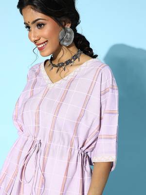Lavender printed cotton short-dresses 5