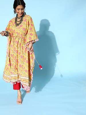 Yellow printed cotton short-dresses 1
