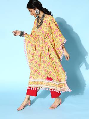 Yellow printed cotton short-dresses 2