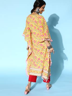 Yellow printed cotton short-dresses 3