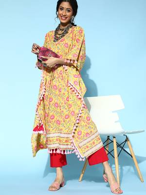 Yellow printed cotton short-dresses 5