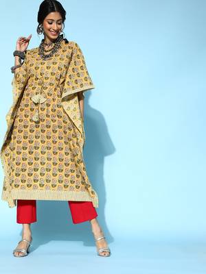 Mustard printed cotton short-dresses 1