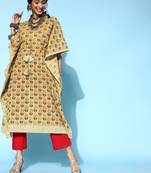 Mustard printed cotton short-dresses