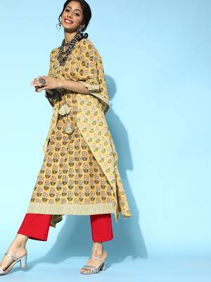 Mustard printed cotton short-dresses 2