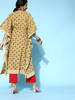 Mustard printed cotton short-dresses 3