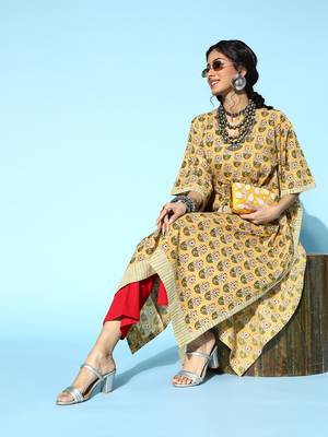 Mustard printed cotton short-dresses 5