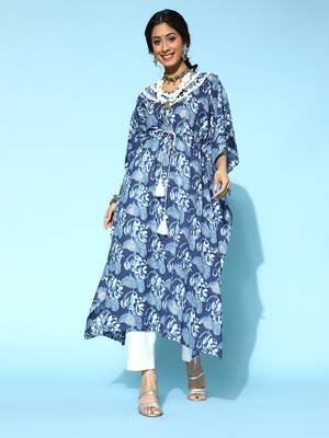 Blue printed cotton short-dresses 1