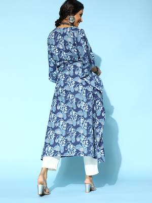 Blue printed cotton short-dresses 3