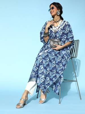 Blue printed cotton short-dresses 5