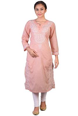Ethnava Women's Chikankari Hand Embroidered Cotton Straight Kurta 1