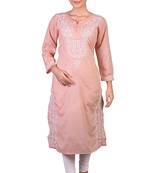 Ethnava Women's Chikankari Hand Embroidered Cotton Straight Kurta