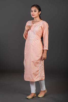 Ethnava Women's Chikankari Hand Embroidered Cotton Straight Kurta 2