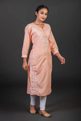 Ethnava Women's Chikankari Hand Embroidered Cotton Straight Kurta 3