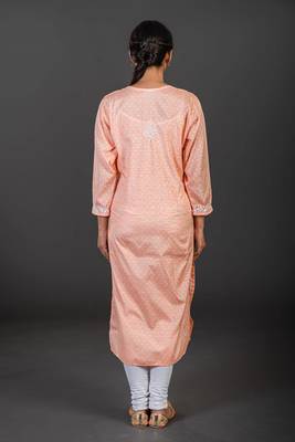 Ethnava Women's Chikankari Hand Embroidered Cotton Straight Kurta 4