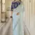 Mint blue dori and sequins embroidered organza wedding & party wear saree with taffeta silk blouse